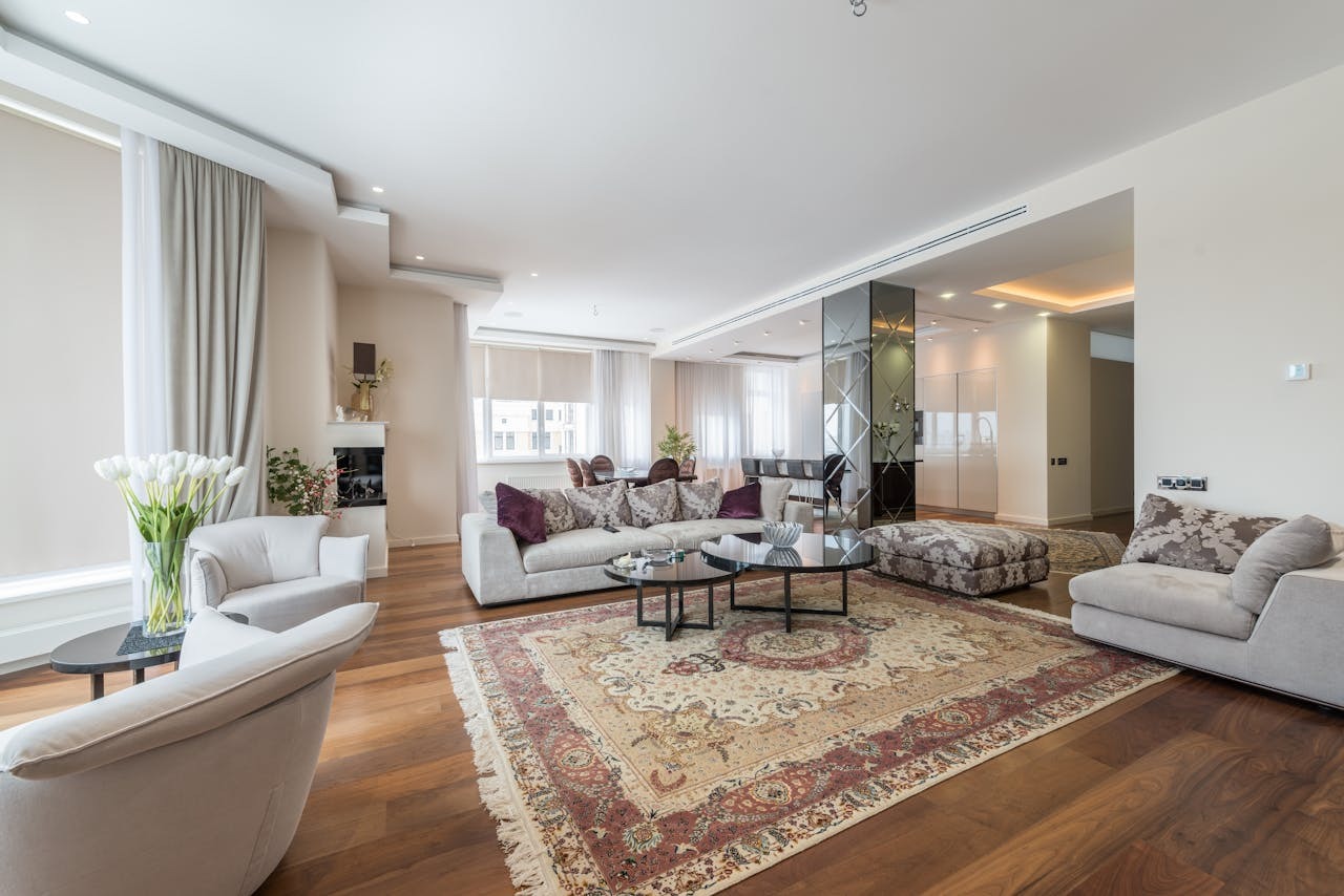 Light living room in luxury apartment in daytime